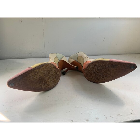 60s Off White Heels Pointy Toe 8 Narrow Vintage Midcentury Shoes Johansen - Picture 7 of 10